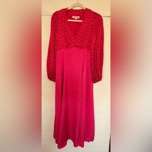 Boden Vibrant Red Dress with Pink Polka Dots